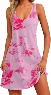 Summer Dresses for Women Sleeveless Casual Sundress Loose Trendy Beach Cover Up Tank Mini Sundress