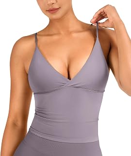 VOYJOY Twist Front Tank Top Backless Deep V Padded Longline Workout Top