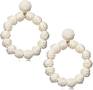 Rattan Earrings Rattan Ball Hoop Dangle Earrings for Women Handmade Bohemia Earrings Braid Straw Wicker Raffia Earrings Summer Beach Accessory Gifts