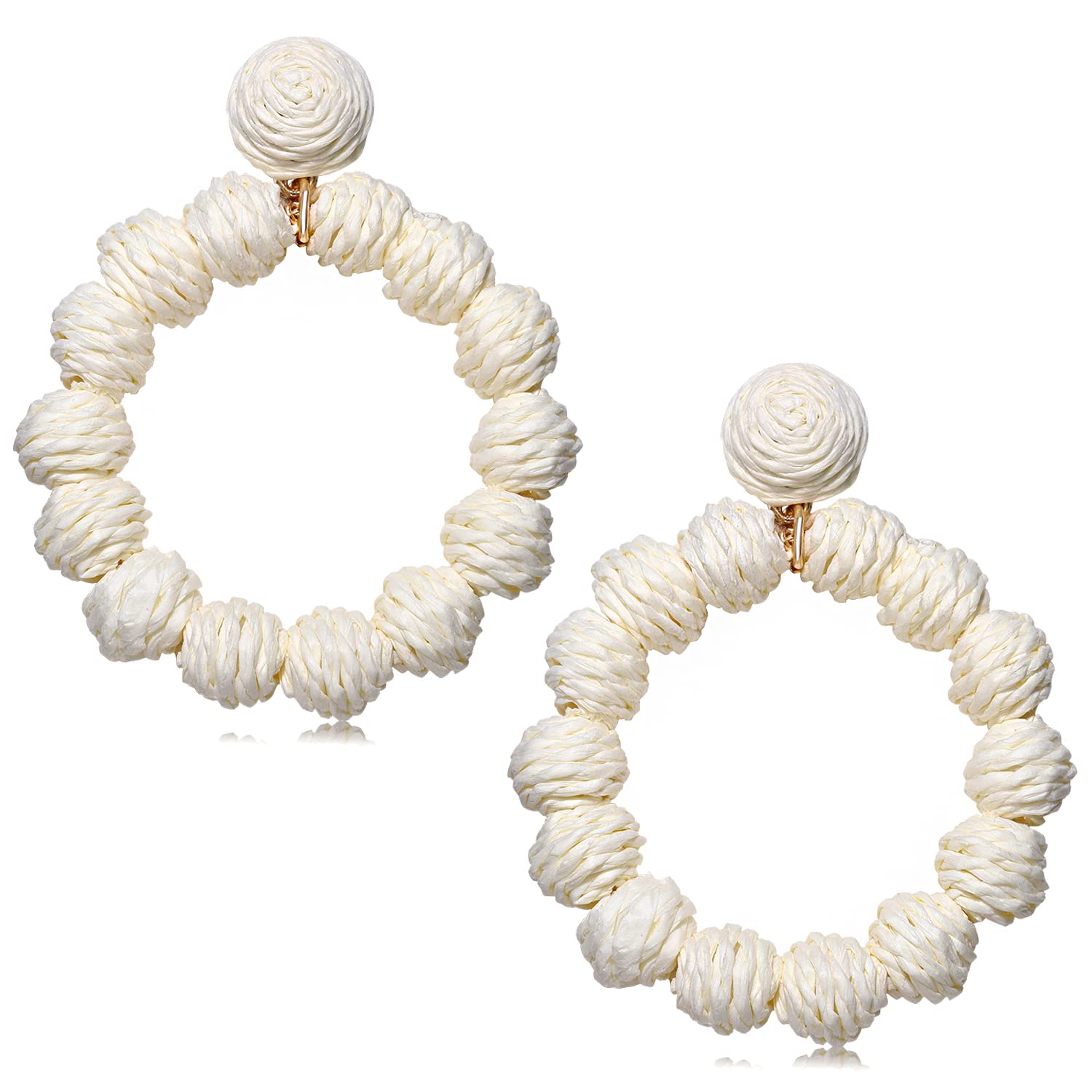 Rattan Earrings Rattan Ball Hoop Dangle Earrings for Women Handmade Bohemia Earr