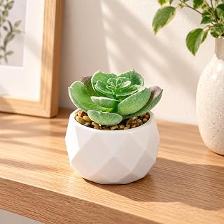 Mini Artificial Succulents Potted Plants Decorative Ceramic Diamond Plant for Home Office Desk Living Room Bedroom Pink A