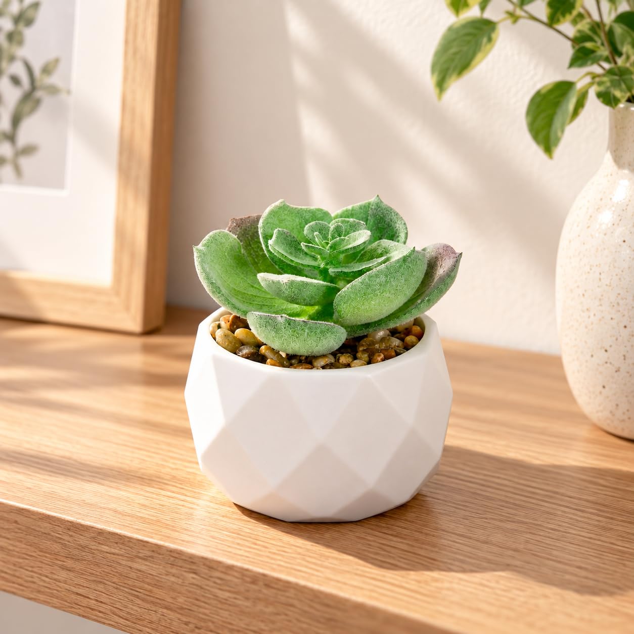 Mini Artificial Succulents Potted Plants Decorative Ceramic Diamond Plant for Ho