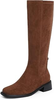 QIY Knee High Boots for Women Low Heel Flat Tall Boots