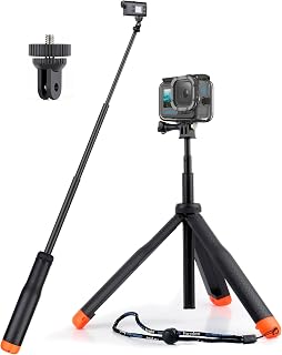 GEPULY Floating Selfie Stick Underwater Hand Grip for GoPro Hero 13 12 11 10 9 8 7 6 5 4 3, Insta360 Ace Pro 2, DJI OSMO Action 6 5 4 and Most Action Cameras, 4-In-1 Waterproof Stick Pole Tripod Stand