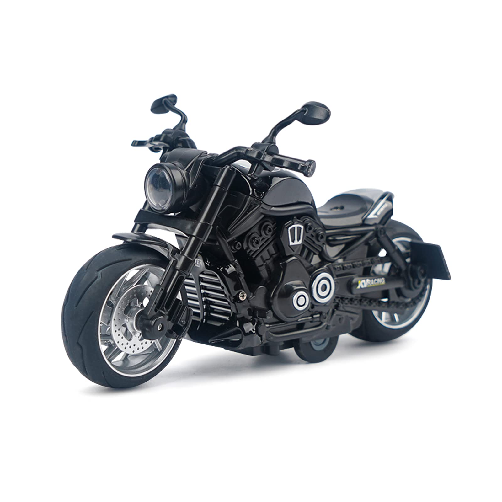Ming You Pull Back Motorcycle Toys with Flashing Light and Sound (Black) | 1:12 