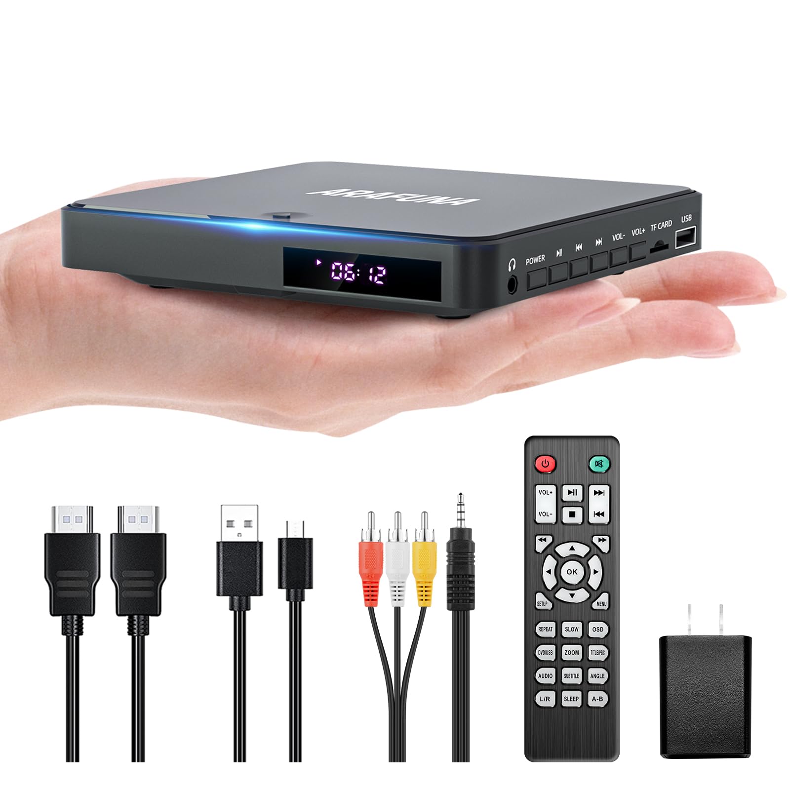 Mini DVD Player ARAFUNA, HDMI Small DVD Player for TV with All Region Free, 1080