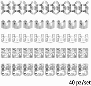40 Pcs Antique Dirty Hair Rings Set for Women Adjustable Hair Braids Dreadlocks Hair Accessories Silver (1x1x0.5-1.3cm)
