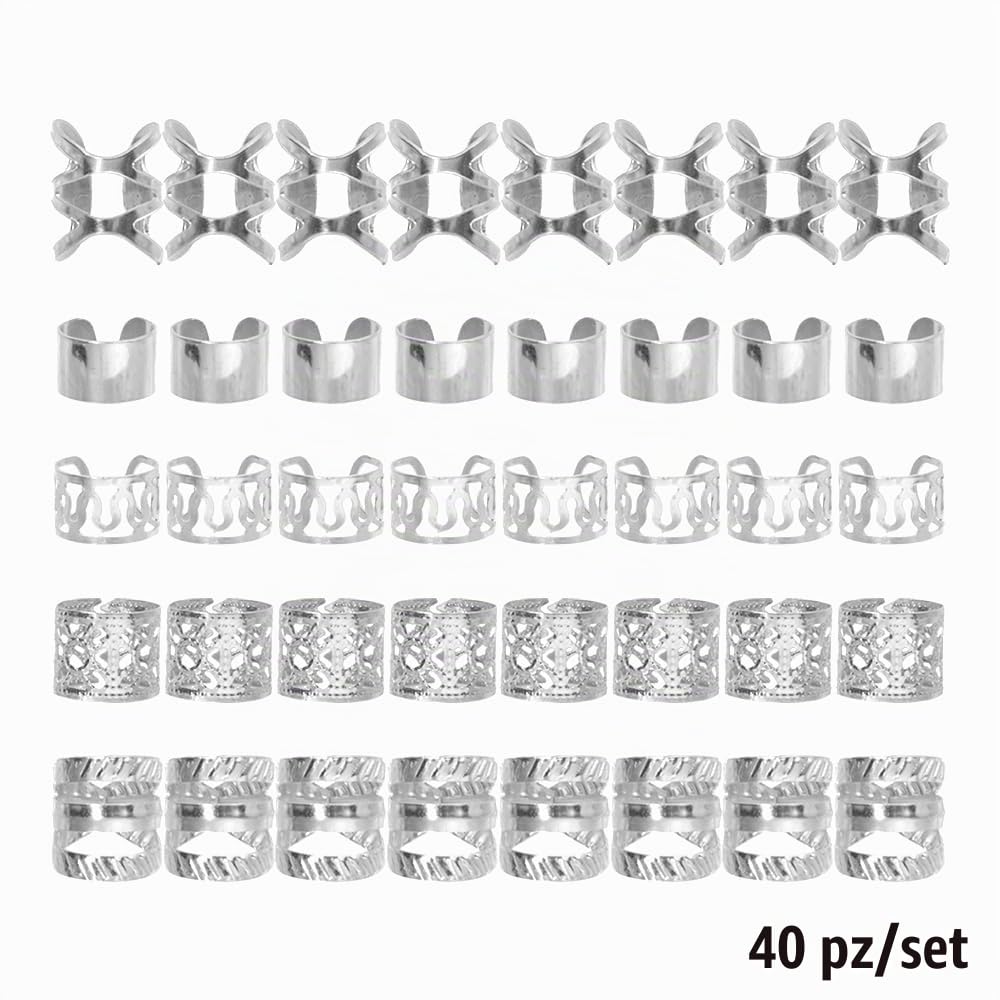 40 Pcs Antique Dirty Hair Rings Set for Women Adjustable Hair Braids Dreadlocks 