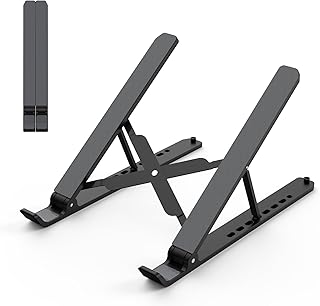 Tonmom Laptop Stand for Desk, Adjustable Laptop Riser-Black | ABS+Silicone Foldable Lap Desk Portable Computer Holder, Ventilated Cooling Notebook Stand for 10-15.6” Laptops,Tablets