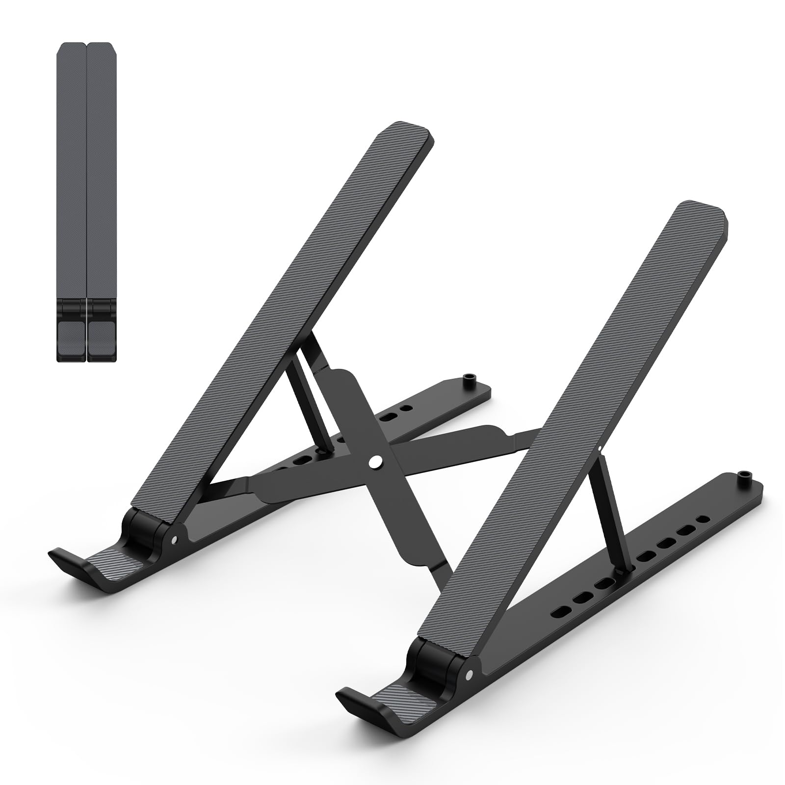 Tonmom Laptop Stand for Desk, Adjustable Laptop Riser, Black | ABS+Silicone Fold