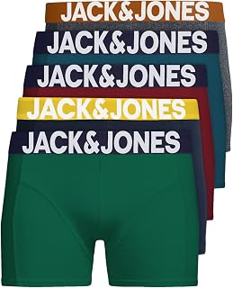 JACK & JONES 12204864 Men's Underpants, 5 Pairs of Boxer Shorts, White, Black, Blue, Grey Trunks