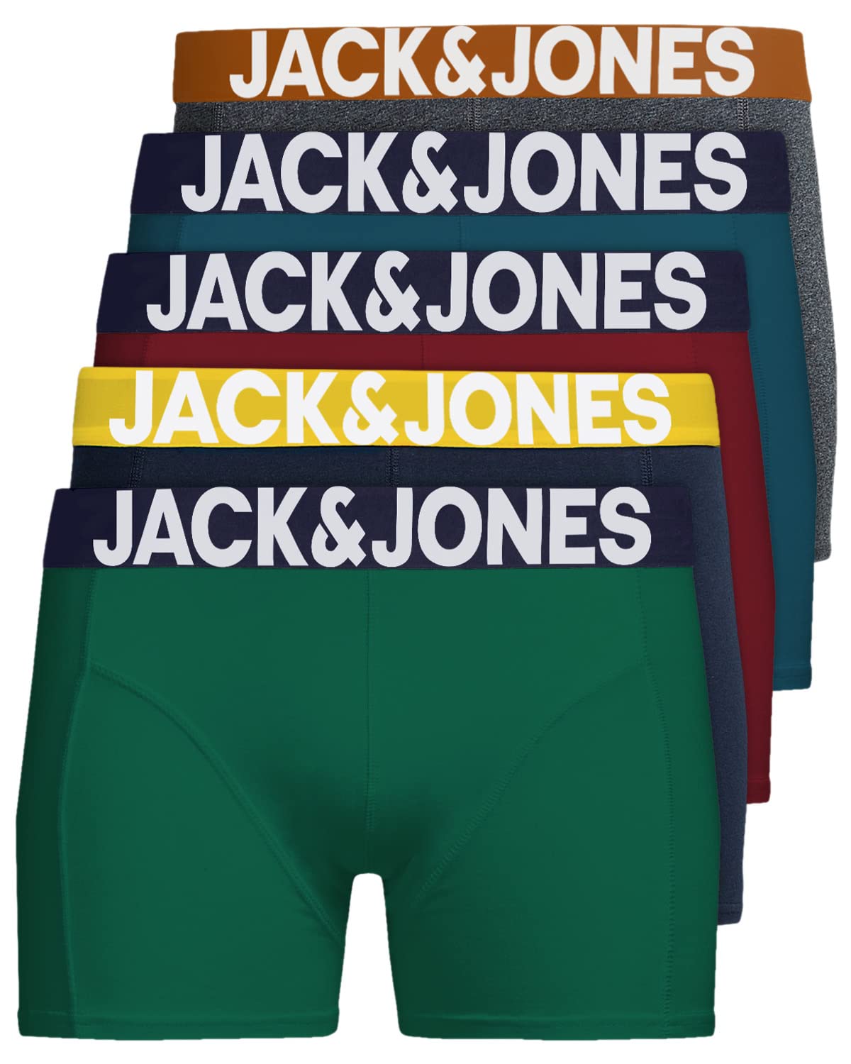 JACK & JONES 12204864 Men's Underpants, 5 Pairs of Boxer Shorts, White, Black, B