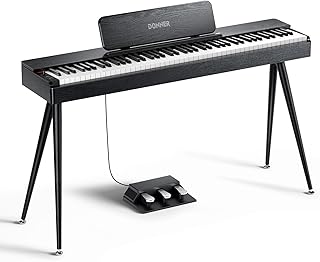Donner OURA S100 Digital Piano with 88 Key Graded Hammer Weighted Keyboard for Beginner, Full Size Electric Piano Keyboard with Bluetooth, 3 Original Demos, LOCAL OFF, 2×10 W, Piano Three Pedal, Black