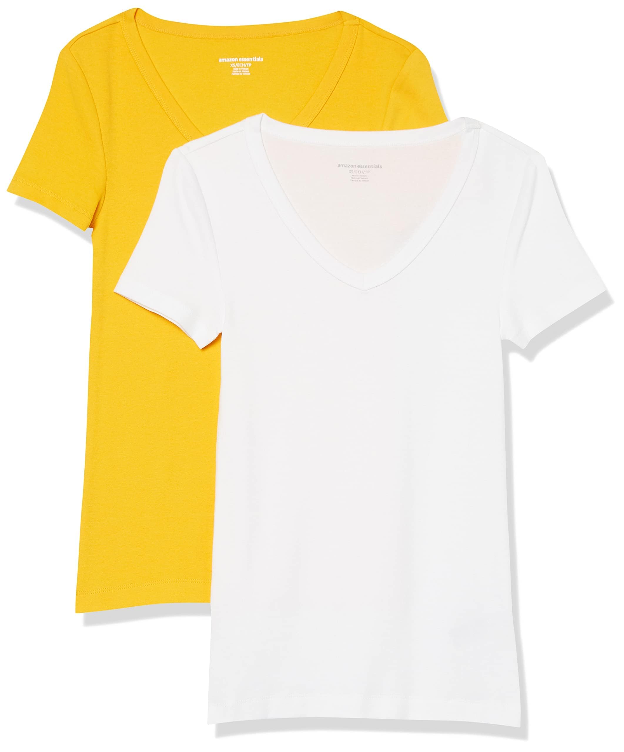Amazon Essentials Women's Slim-Fit Short-Sleeve V-Neck T-Shirt, Pack of 2