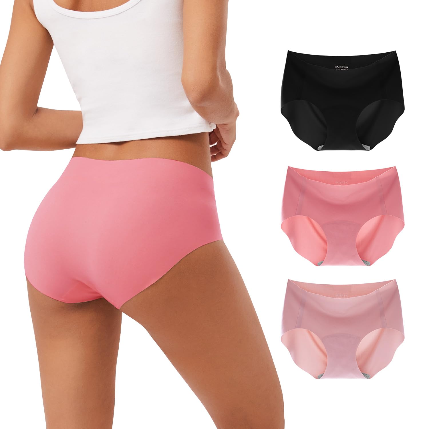 INNERSY Women's Seamless Touch Hipster Panties No Show Quick Dry Underwear 3-Pac