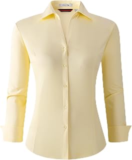 Alex Vando Womens Dress Shirts Wrinkle Free Regular Fit Long Sleeve Stretch Work Shirt