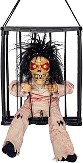GGXDH Animated Halloween Decoration with Motion Sensor, Screaming Skull Cage with Luminous Eyes & Scary Sounds, Haunted House Horror Prop for Halloween Party