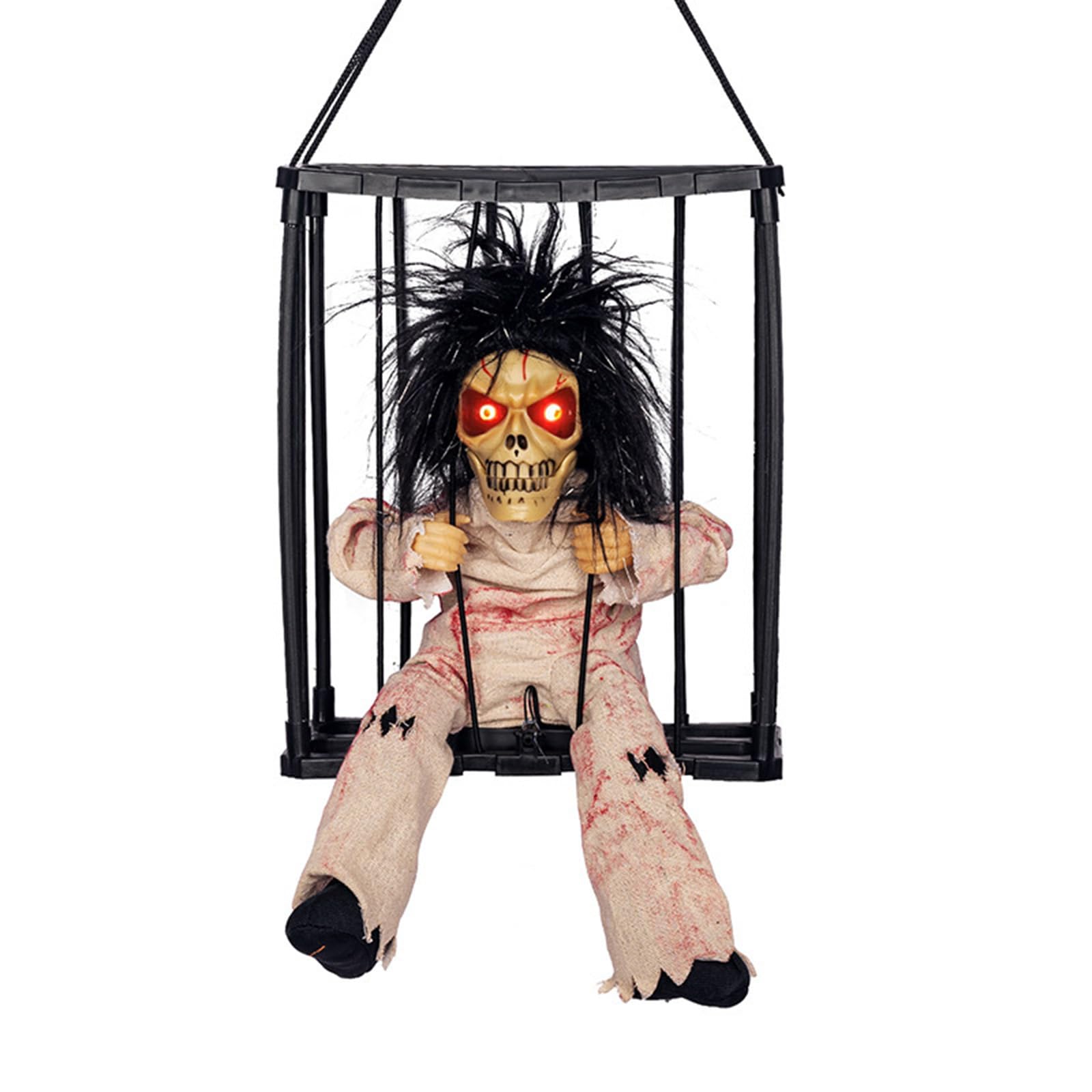 GGXDH Animated Halloween Decoration with Motion Sensor, Screaming Skull Cage wit