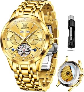 OLEVS Mens Diamond Analog Quartz Stainless Steel Watch Waterproof Luminous Date Two Tone Luxury Casual Watch
