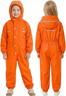 JiAmy Toddler One Piece Rain Suit Kids Rain Poncho Waterproof Muddy Buddy Rain Jacket Full Body Raincoat