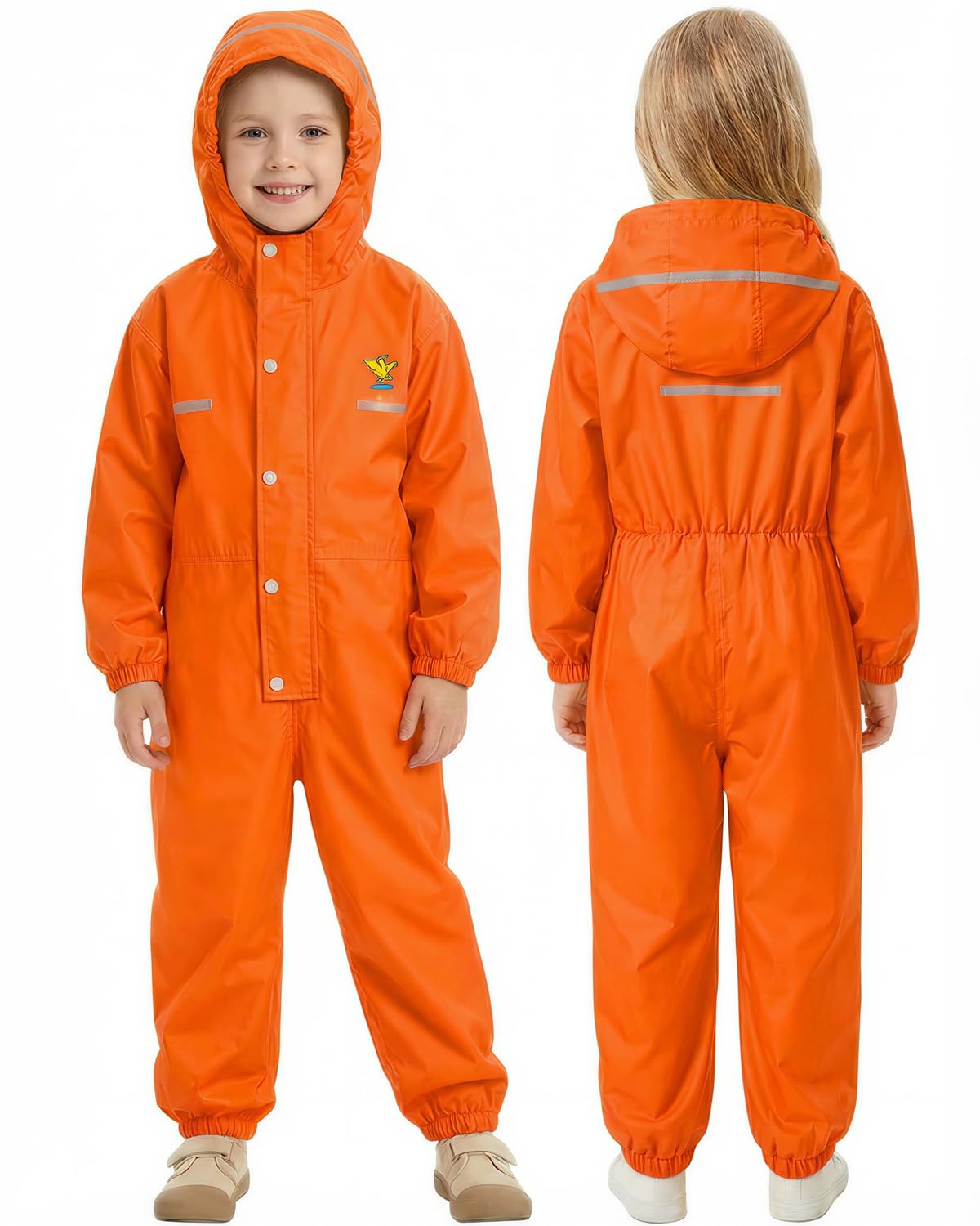 JiAmy Toddler One Piece Rain Suit Kids Rain Poncho Waterproof Muddy Buddy Rain J