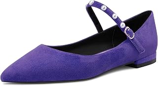 NobleOnly Women's Pointed Toe Mary Jane Low Heel Pumps Office Party Classic Buckle Closure Shoes 1 CM Heels