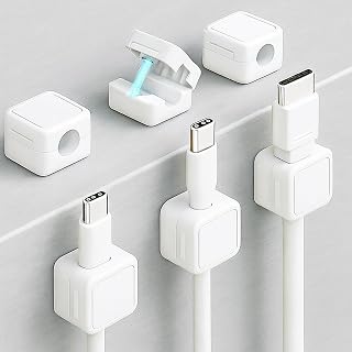 6 Pack Extra Strong Magnetic Cord Organizer - Magnetic Cable Clips with Adhesive for Office, Car and Home, Universal Holder for Chargers, USB & HDMI Cables, White