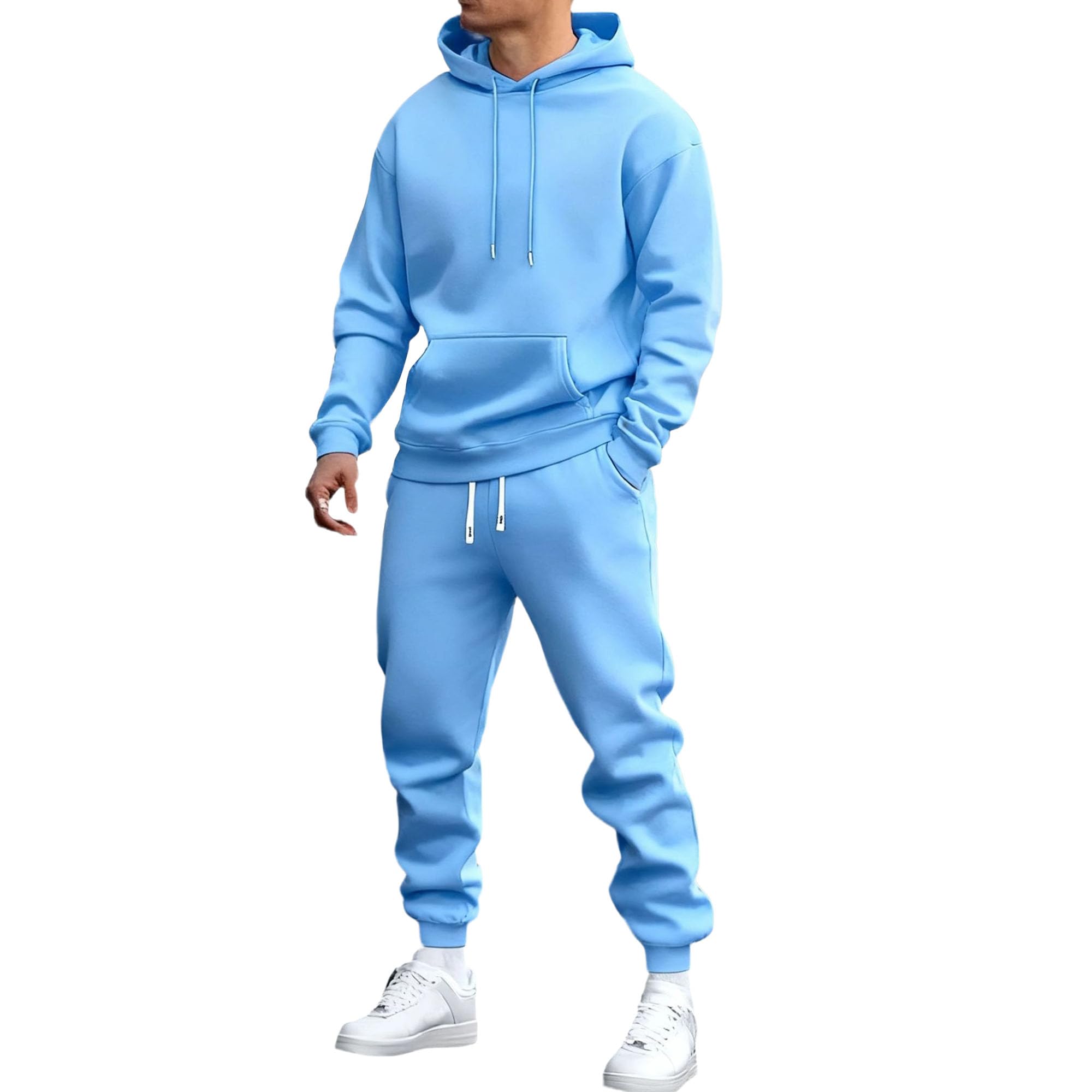Hoodie and Sweatpants Set for Men Mens Fleece Hooded 2 Piece Tracksuit Warm Zip 