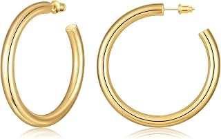 Gacimy Chunky Gold Hoop Earrings for Women 14K Real Gold Plated, 925 Sterling Silver Post Gold Hoops for Women
