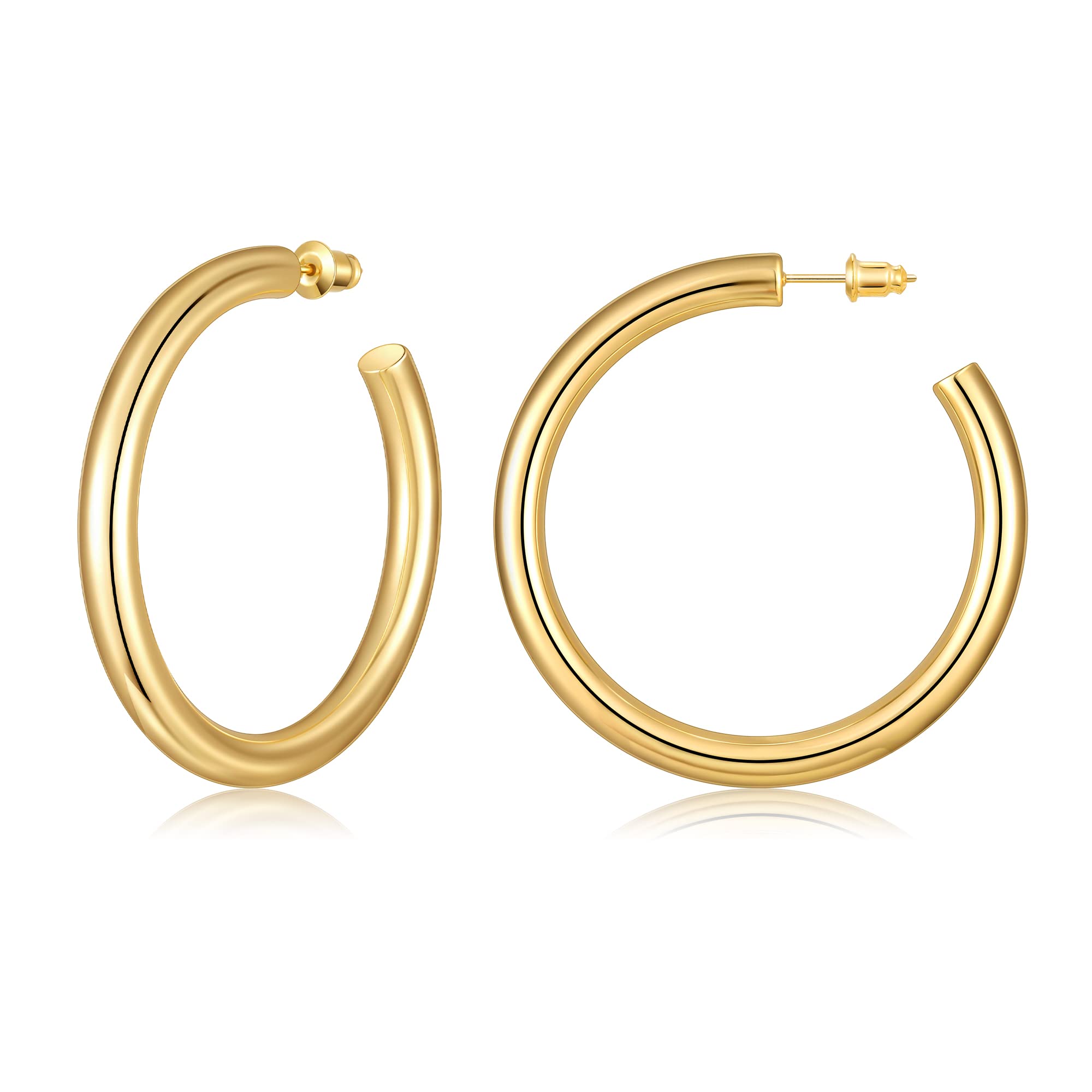 Gacimy Chunky Gold Hoop Earrings for Women 14K Real Gold Plated, 925 Sterling Si