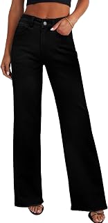 PRETTYGARDEN Womens Trendy 2025 Wide Leg Jeans High Waist Stretchy Baggy Raw Hem Denim Palazzo Pants with Pockets