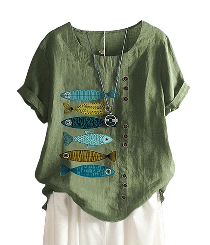 ORANDESIGNE Linen Shirt Short Sleeve Women Casual Vintage Tops Blouse T-Shirts S