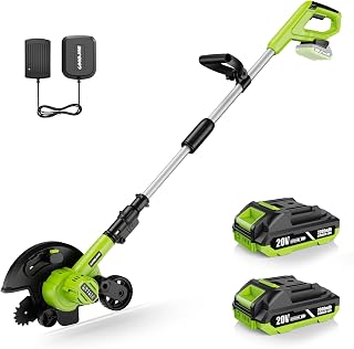 goodjob Cordless Lawn Edger, 20V Battery Powered Edger for Lawns Sidewalk | 3500 RPM 400W Motor, 2 x 2.0 Ah Batteries & Fast Charger, 9 Inch Blade Dual Wheels, Edger with 3 Depth Settings for Driveway