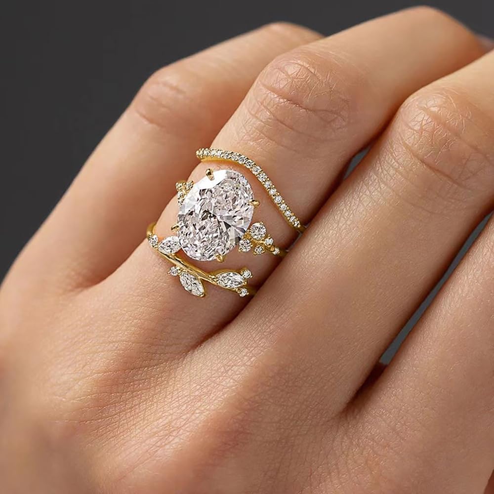 Set of 3 Stackable Rings for Women 4 Prongs Cubic Zirconia Different Styles