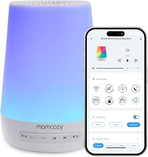 Momcozy Baby White Noise Sound Machine, App Control Sleep Soother | 34 Calm Audios, 7-Color Lamp, Timer, Custom Bedtime Routine, Toddler Trainer & Touch Play, White