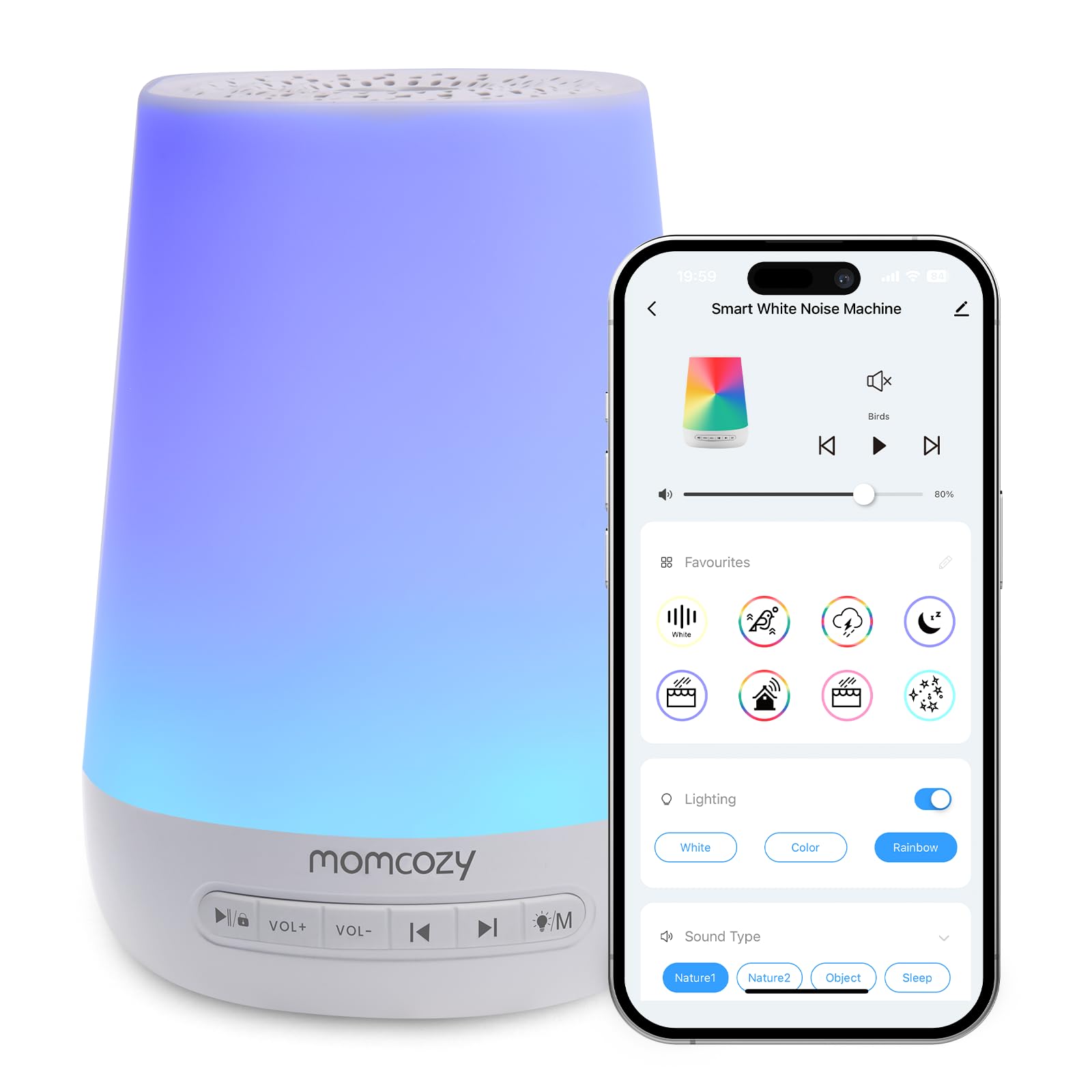 Momcozy Baby White Noise Sound Machine, App Control Sleep Soother | 34 Calm Audi