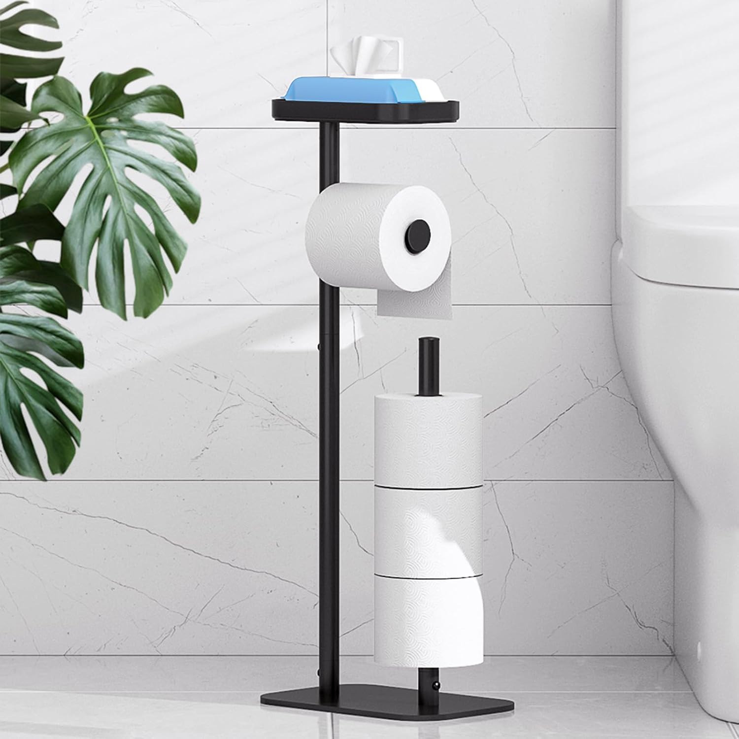 Kitsure Metal Toilet Paper Holder Free Standing, Medium, Black | Rustproof Toile