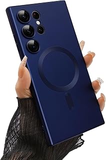 ankofave Magnetic for Samsung Galaxy S23 Ultra Phone Case for Women/Men, Matte Luxury Soft Metallic Luster Design with Camera Lens Protector, Shockproof Anti-Scratch Phone Case 6.8"-Dark Blue
