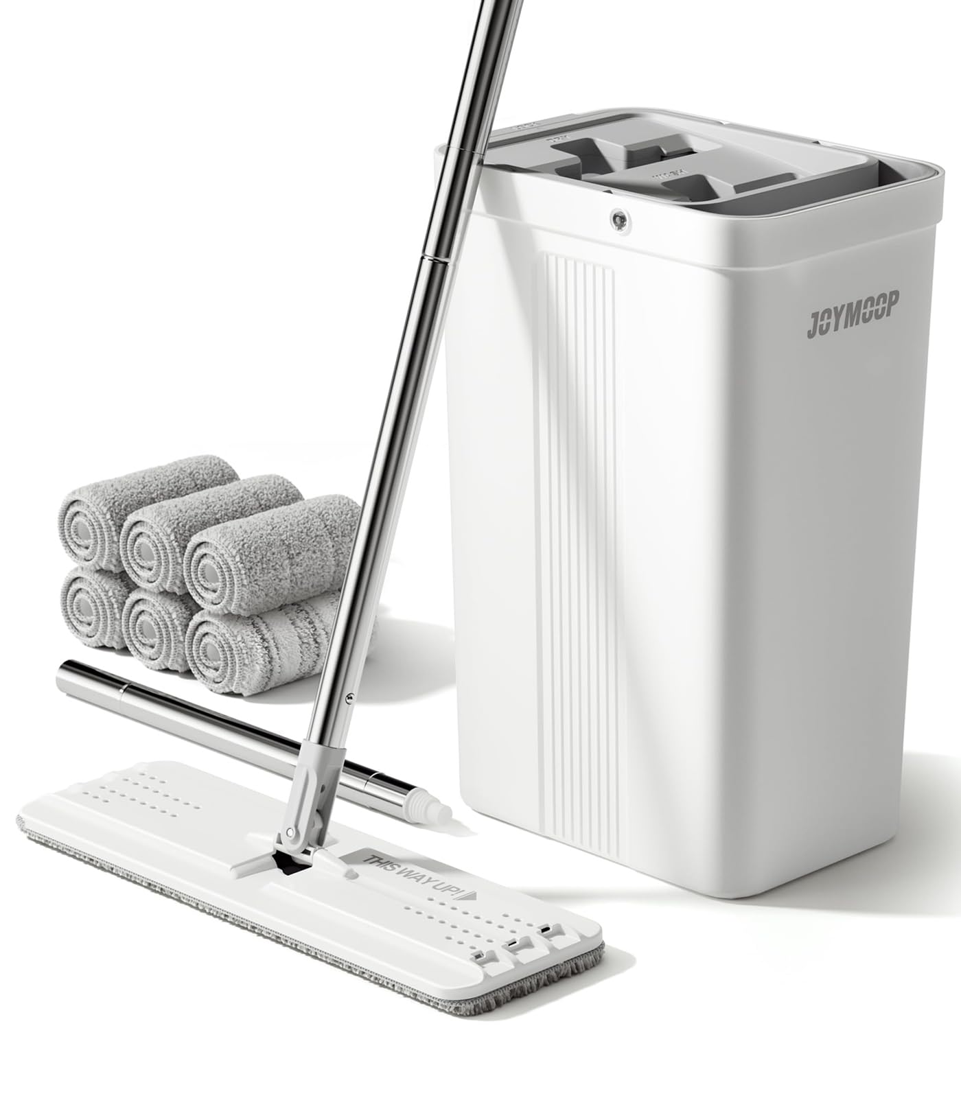 JOYMOOP Mop and Bucket with Wringer Set for Home, White Flat Squeeze Mop Bucket 