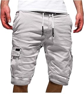 Men's Cargo Shorts Summer Bermuda Shorts Khaki Work Trousers with Pocket and Drawstring Casual Vintage Chino Cargo Shorts 3/4 Summer Trousers Outdoor Running Shorts Jogging Bottoms Large Sizes Black