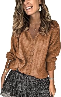 Tomwell Women's Loose Simple V-Neck Pullover Solid Colour Lightweight Casual Long Sleeve Knitted Sweater Warm Tops Top Sweater Sweatshirt Autumn Winter