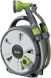 Ibegrif M22220 10 m Garden Hose Reel with 8 Function Spray Gun, Portable and Easy to Store, Grey/Green