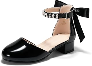 Coutgo Zapatos de vestir para niñas, zapatos de tacón alto con lazo y
