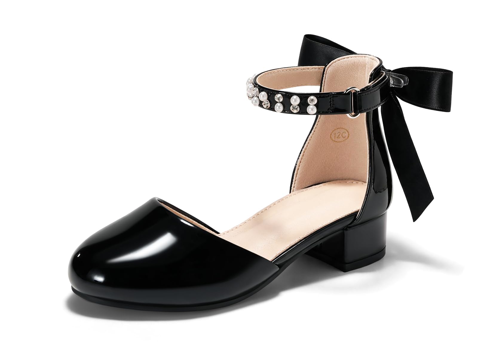 Coutgo Zapatos de vestir para niñas, zapatos de tacón alto con lazo y