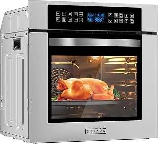 Empava 24 inch Electric Single Wall Oven with 10 Cooking Funcitons | Stainless Steel Built-in Wall Convection Oven with Screen Touch Control, 360° Rotisserie, Silver