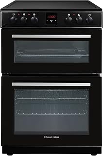Russell Hobbs Electric Cooker 3 in 1 68L/37L Split Black Double Oven with 3 Shelves, Full-Size Grill Pan, 4 Zone Ceramic Hob, Energy Efficient, Up to 2 Years Guarantee, RH60EDOEH6011B