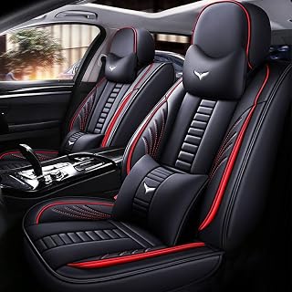 for Nissan Sentra Seat Covers 2007-2026, Full Coverage Customized Car Seat Covers, Premium Leather Waterproof Stain-Resistant Easy to Install (Luxury 5 Seats, Black&Red)