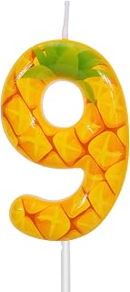 Pineapple Birthday Number Candle Nine, Yellow Fruit Themed Wax Number Candle for Birthday Party Decoration Anniversary Celebration Cake Topper Decoration (9)