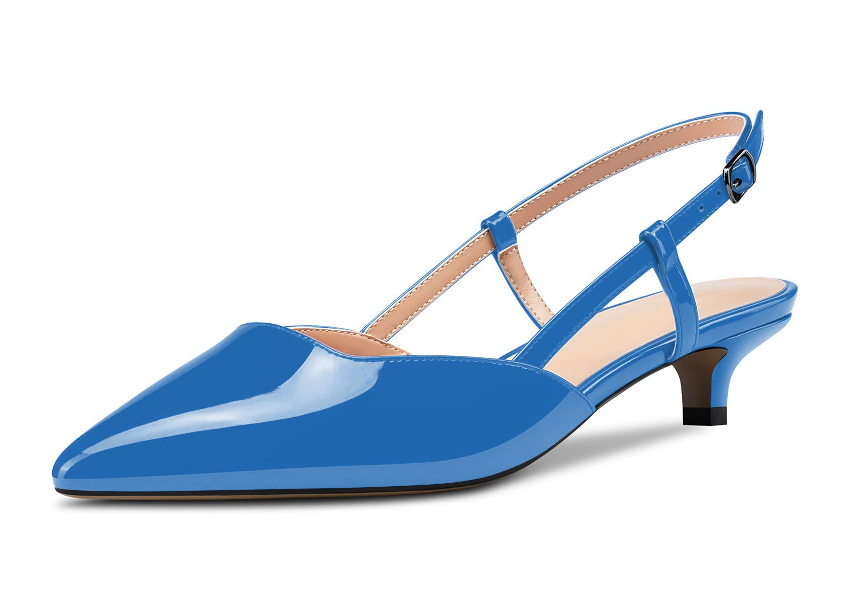 NobleOnly Women's Kitten Low Needle Heel Closed Toe Pointed Toe Pumps Ankle Stra