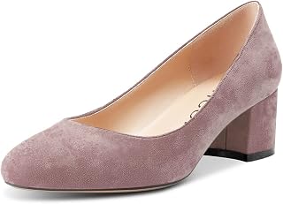 Aachcol Women's Block Chunky Mid Low Heel Pumps Slip-on Round Toe Dress Shoes Office Party Wedding Suede 5CM
